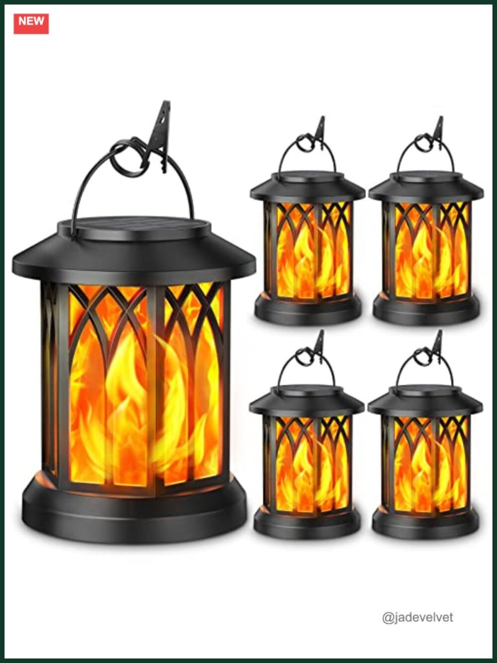 4pk Solar Lanterns Outdoor Waterproof Flickering Flame LED Hanging Decor